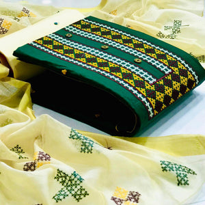 Impressive Green Colored Casual Wear Embroidered Cotton Dress Material - Peachmode