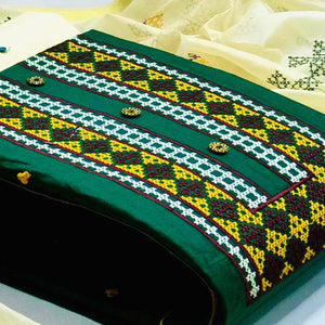 Impressive Green Colored Casual Wear Embroidered Cotton Dress Material - Peachmode