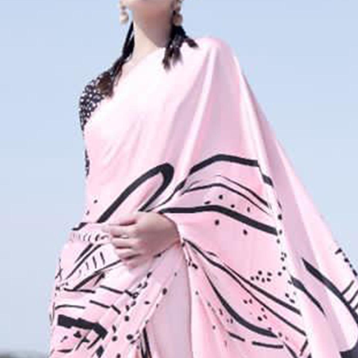 Impressive Light Pink Colored Casual Wear Printed Satin Crepe Saree - Peachmode