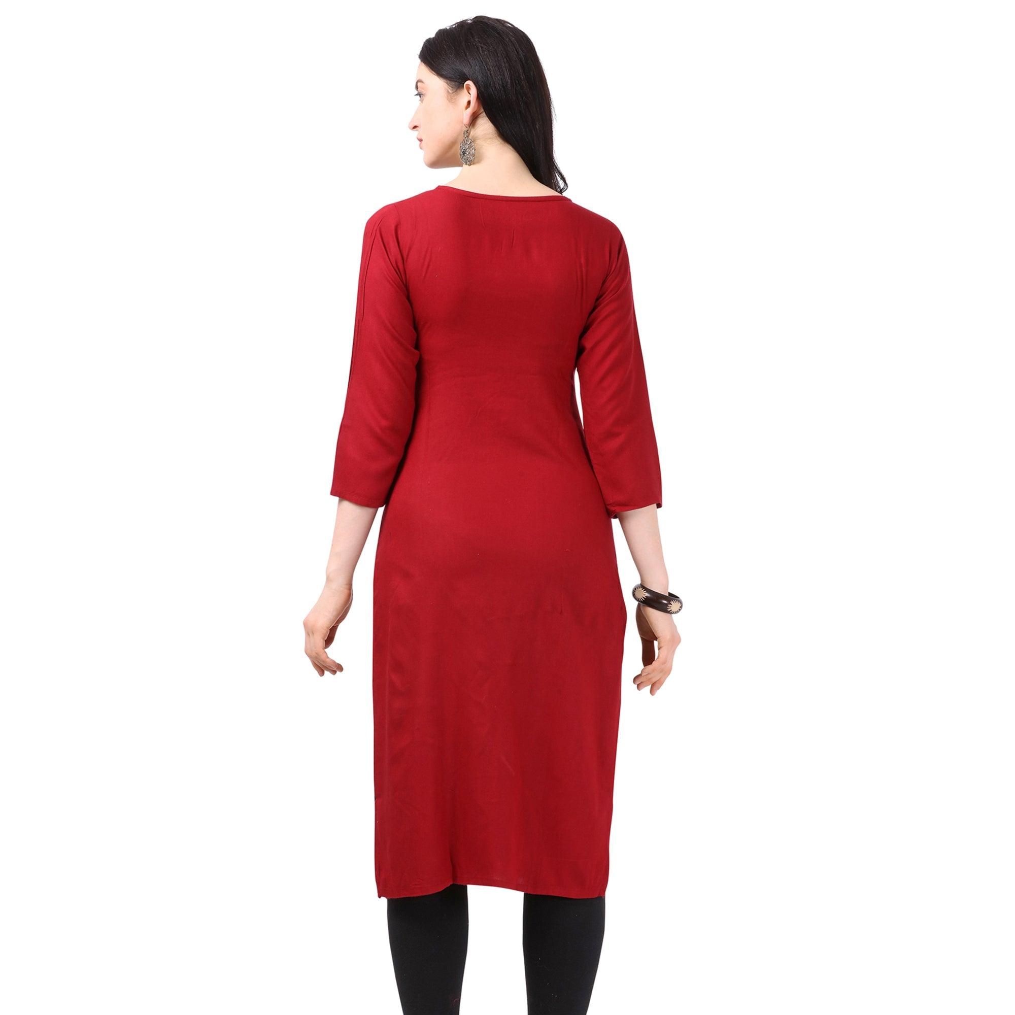 Impressive Maroon Colored Partywear Embellished Rayon Kurti - Peachmode