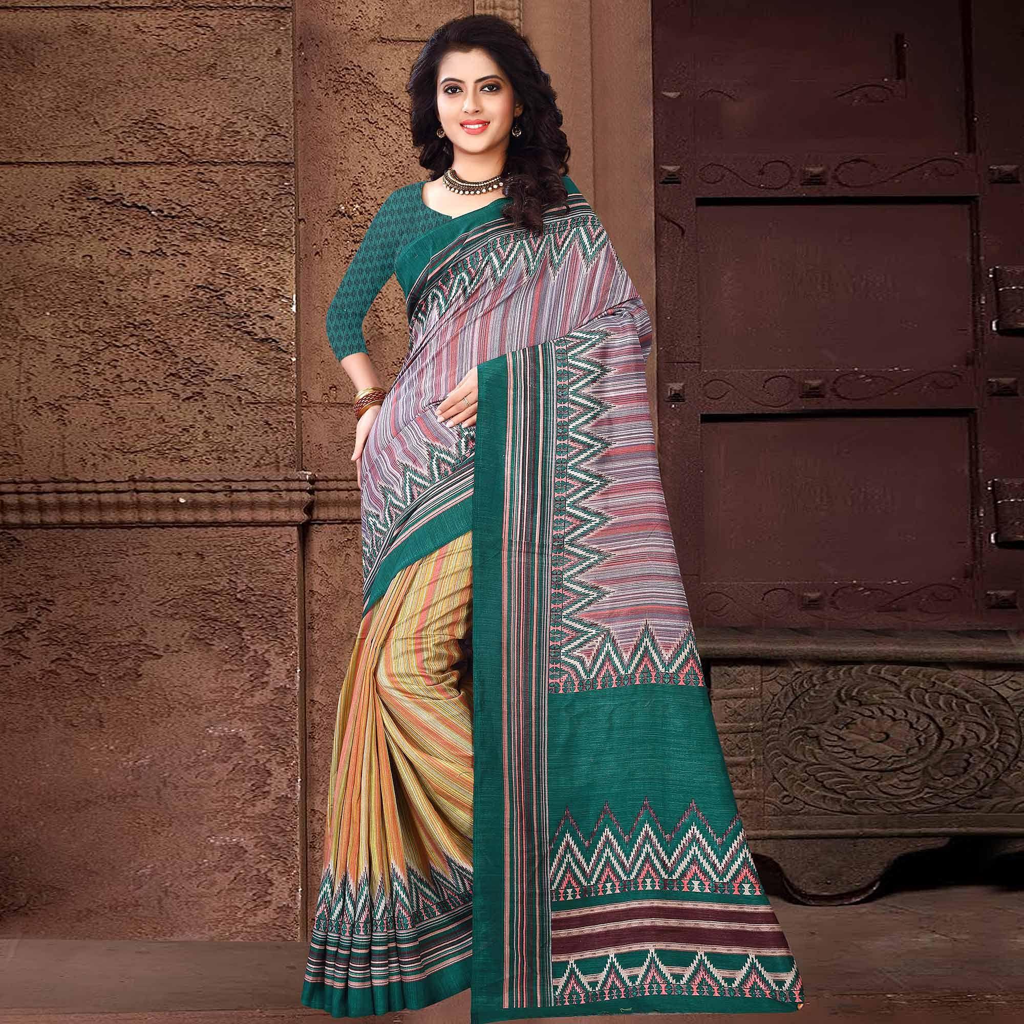 Impressive Multi Colored Casual Wear Printed Silk Saree - Peachmode