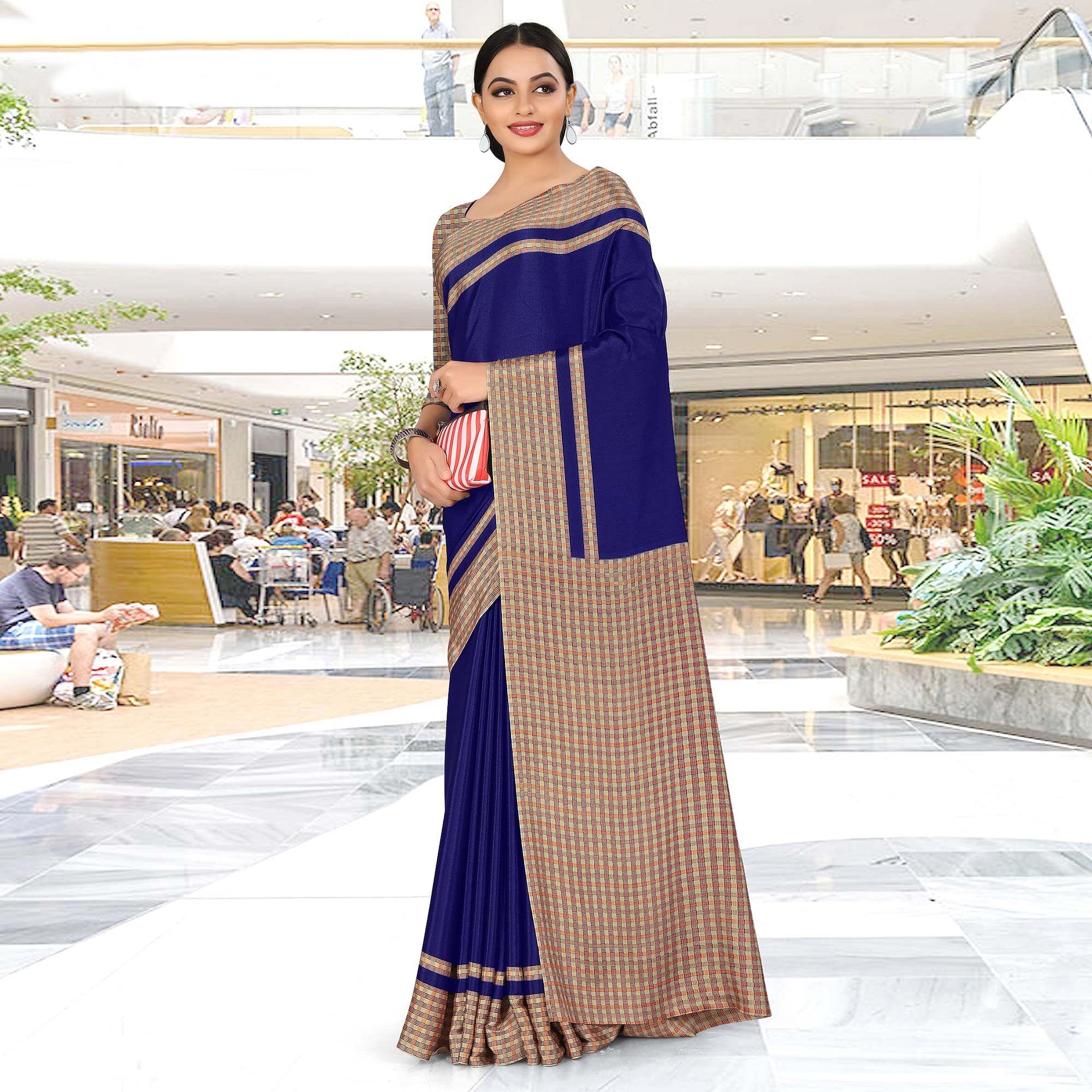 Impressive Nblue Coloured Casual Wear Printed Crepe Saree - Peachmode