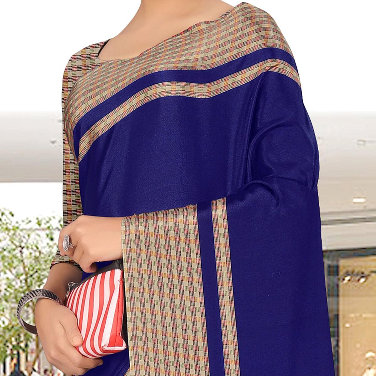 Impressive Nblue Coloured Casual Wear Printed Crepe Saree - Peachmode