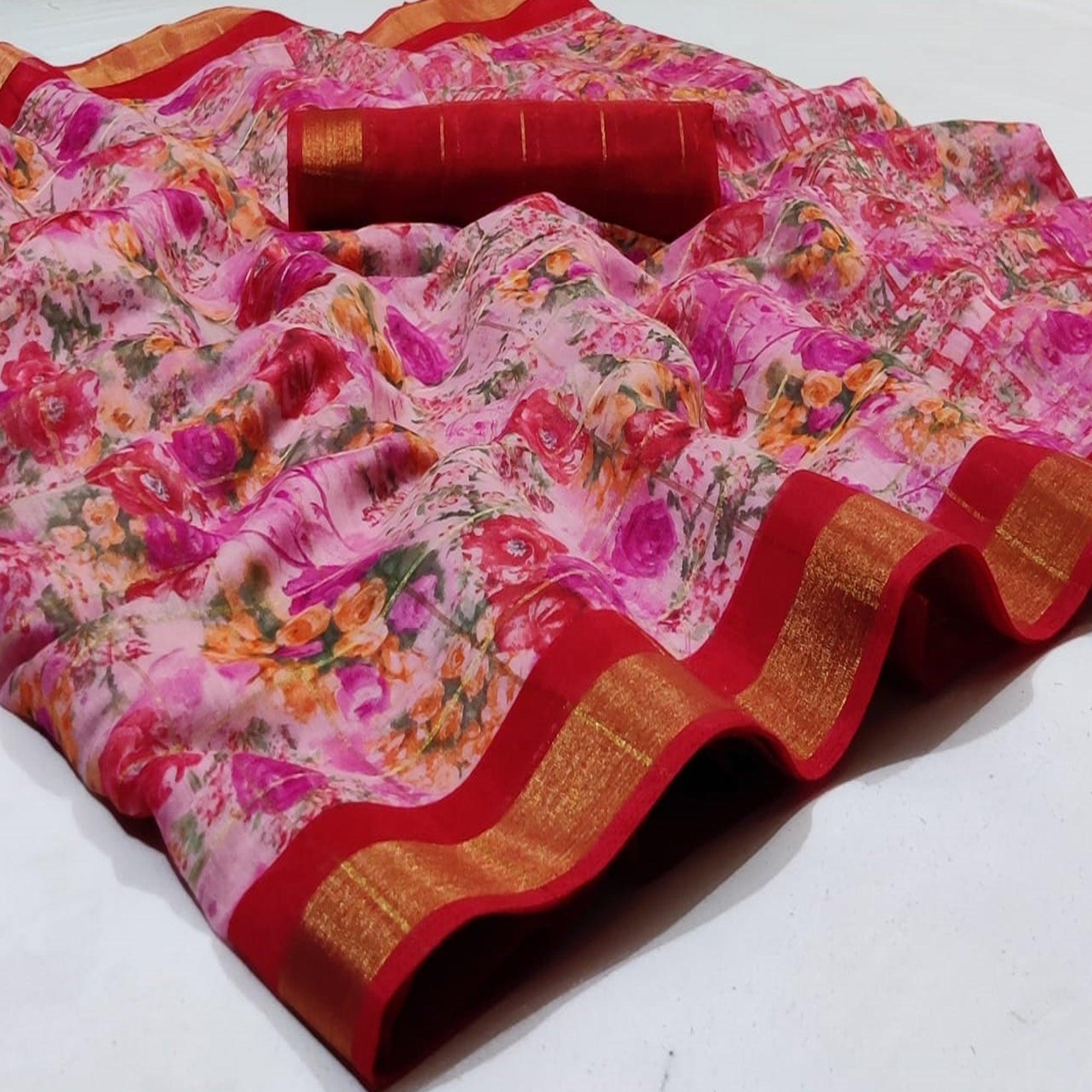 Impressive Pink Colored Casual Wear Fancy Printed Cotton Saree - Peachmode