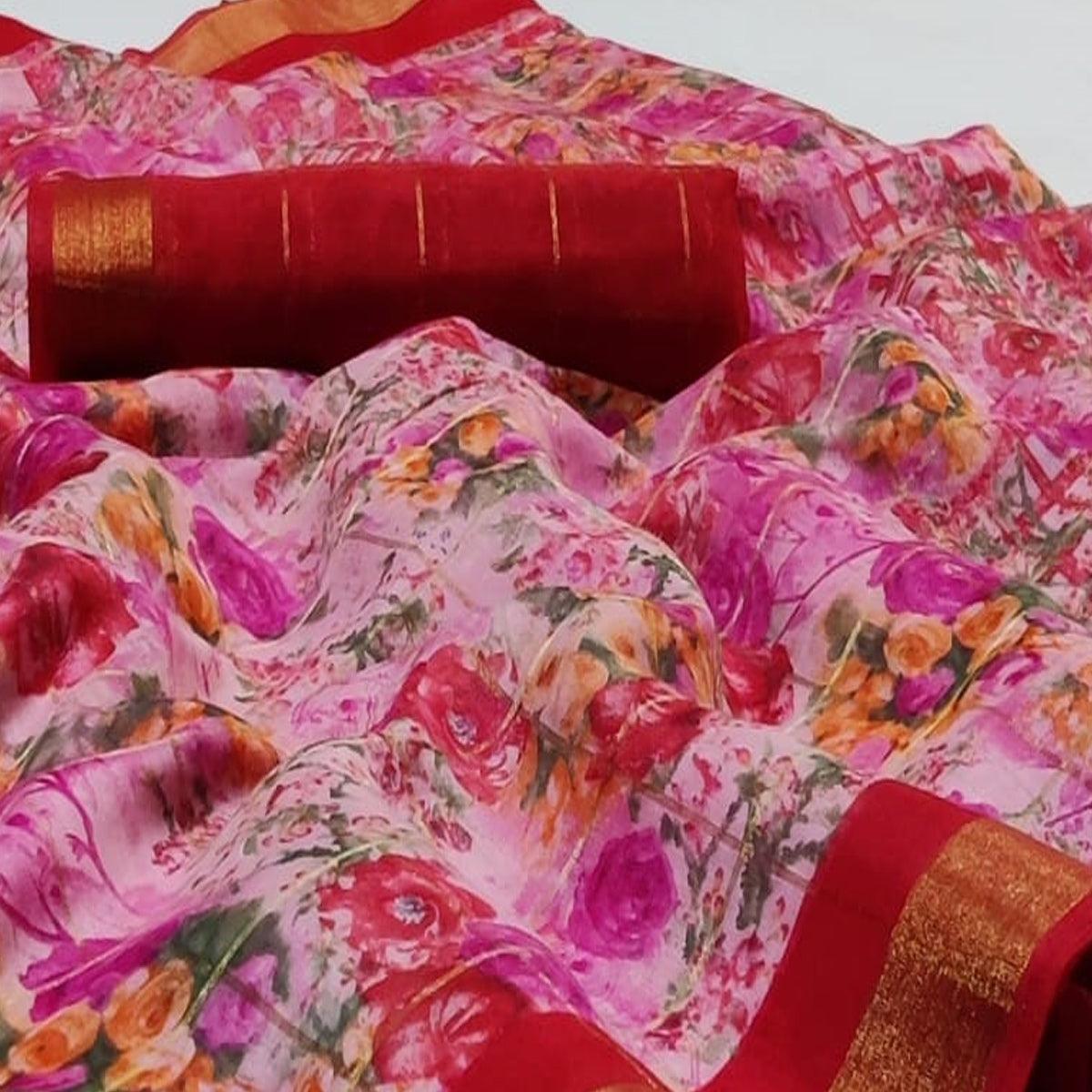 Impressive Pink Colored Casual Wear Fancy Printed Cotton Saree - Peachmode