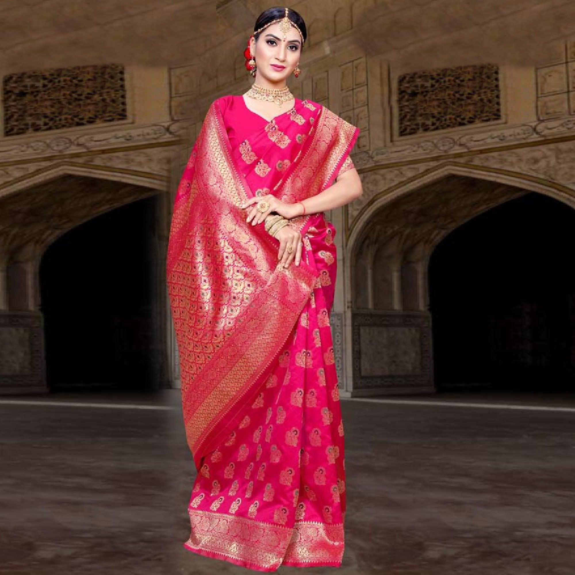 Impressive Pink Colored Festive Wear Woven Art Silk Saree - Peachmode