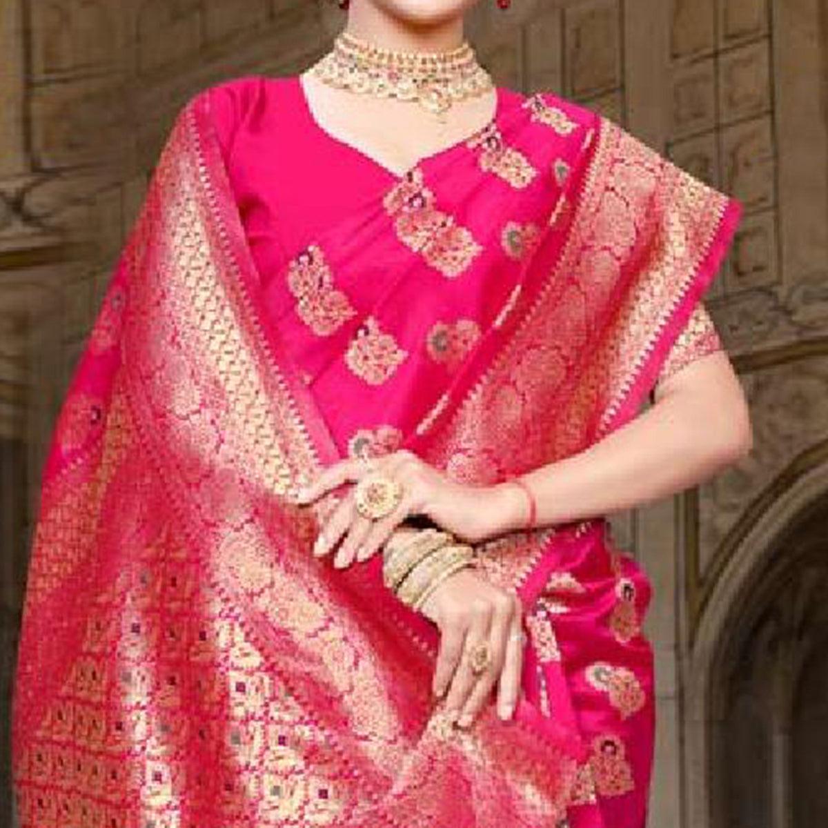 Impressive Pink Colored Festive Wear Woven Art Silk Saree - Peachmode