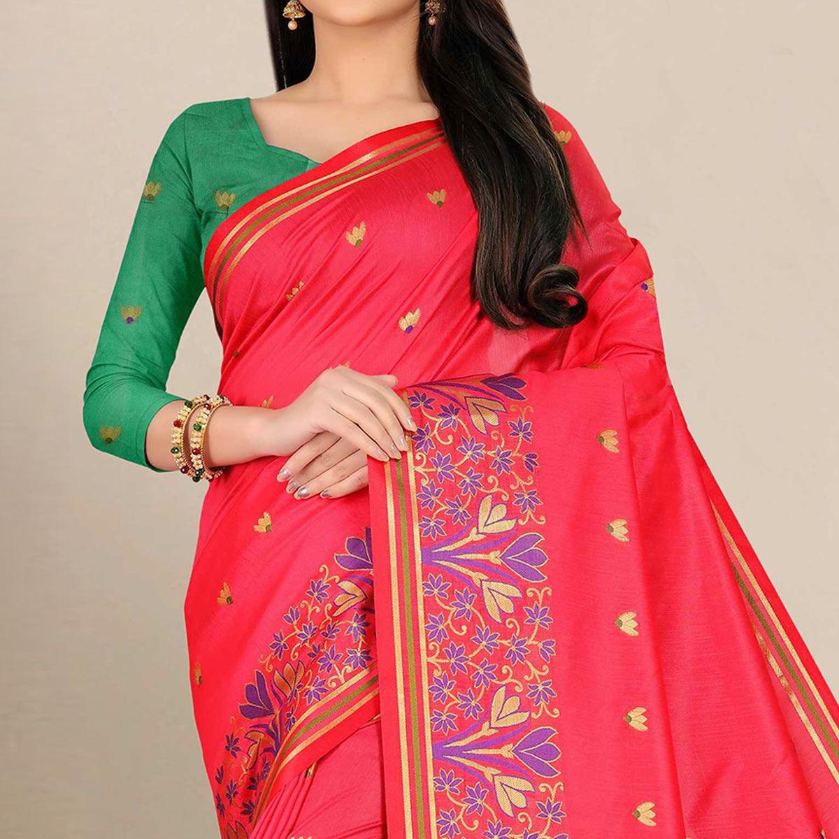 Impressive Pink Colored Festive Wear Woven Art Silk Saree - Peachmode