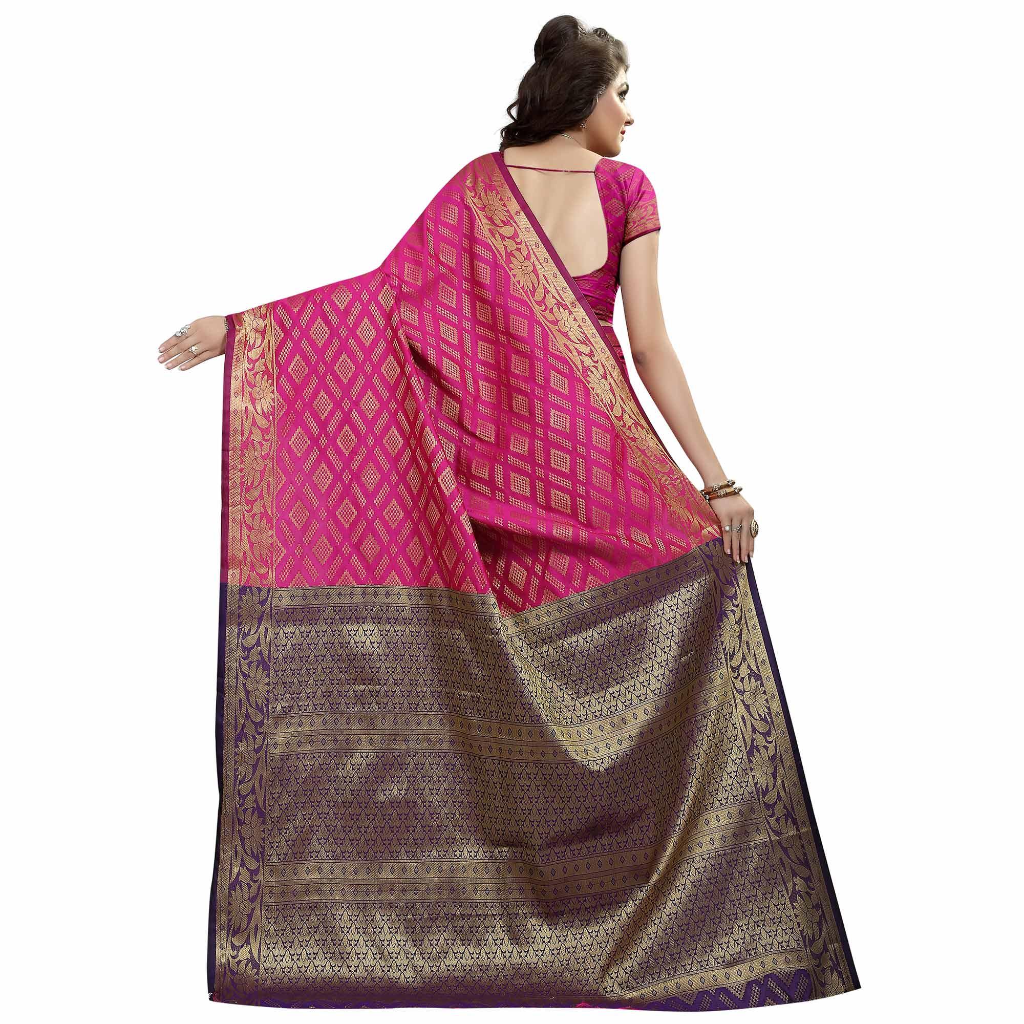 Impressive Pink Colored Festive Wear Woven Cotton Silk Saree - Peachmode