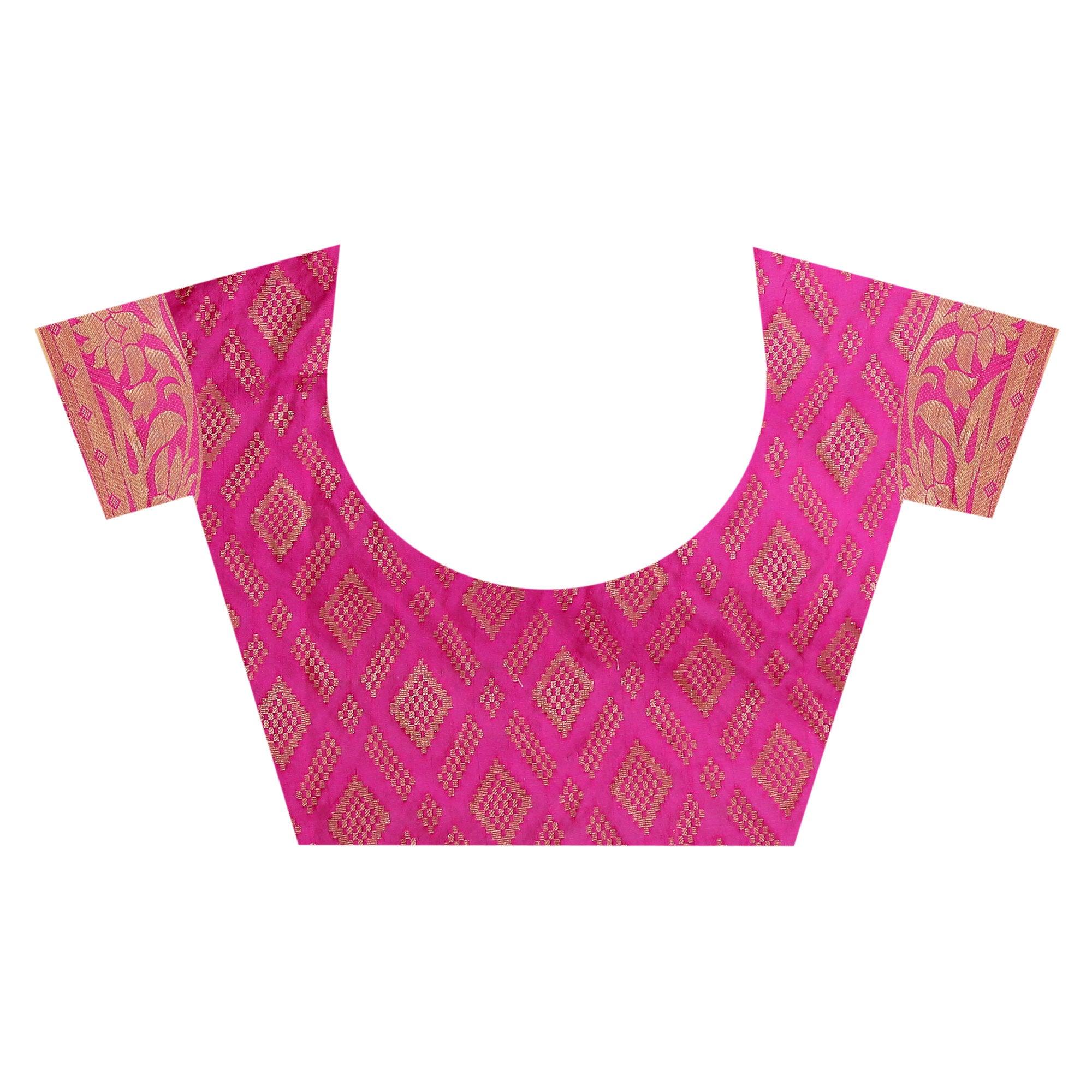 Impressive Pink Colored Festive Wear Woven Cotton Silk Saree - Peachmode