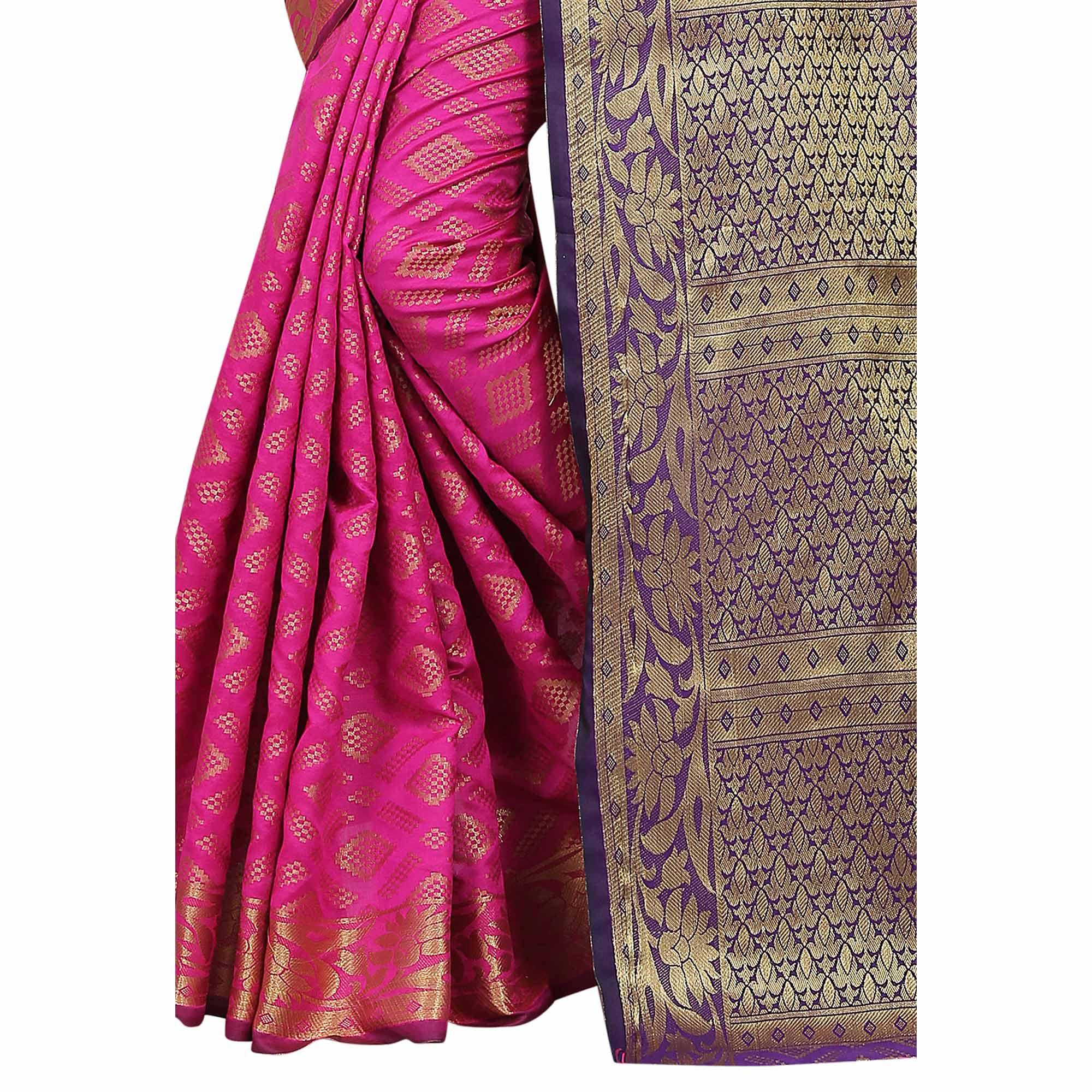 Impressive Pink Colored Festive Wear Woven Cotton Silk Saree - Peachmode