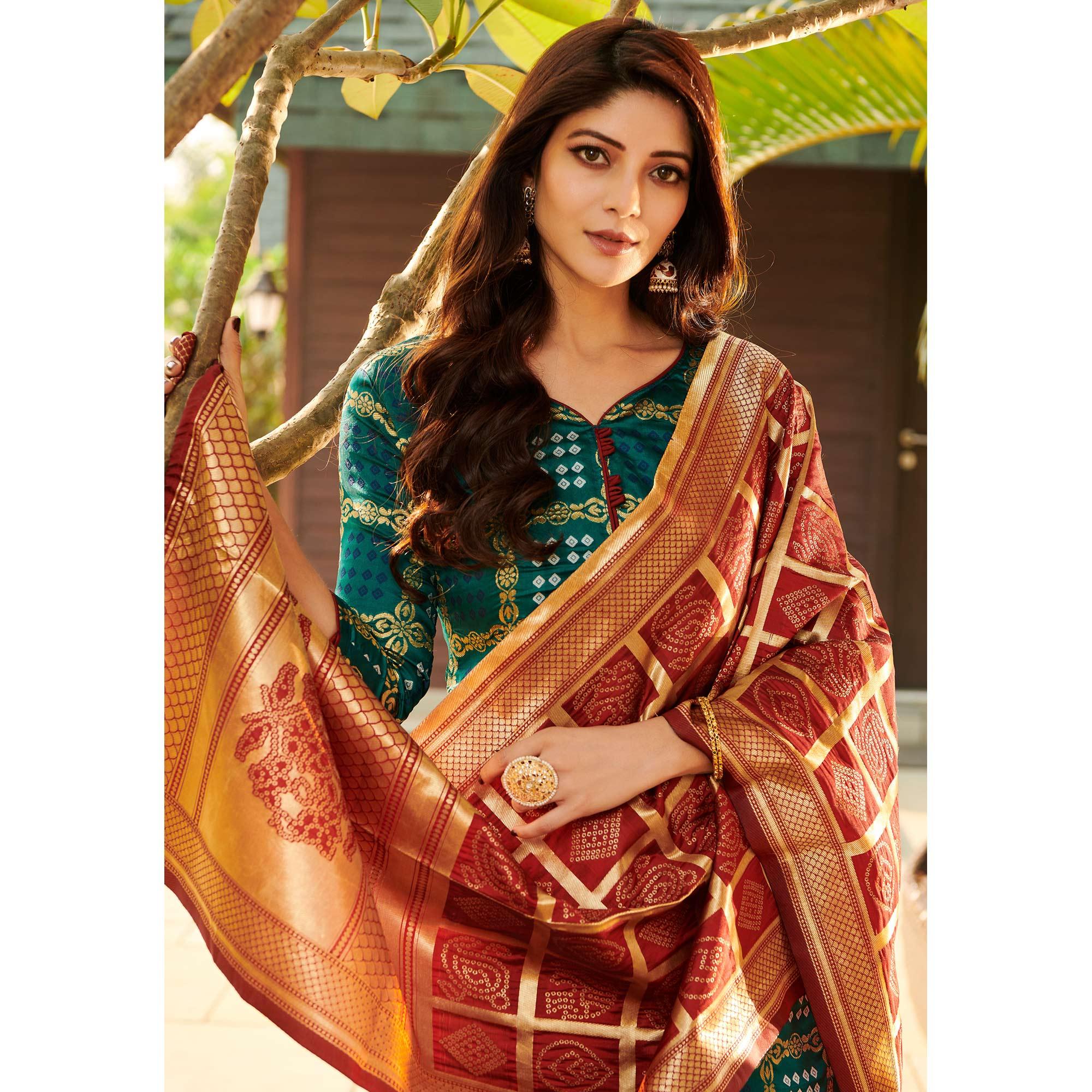Impressive Rama Green Colored Casual Wear Woven Jacquard Silk Dress Material - Peachmode