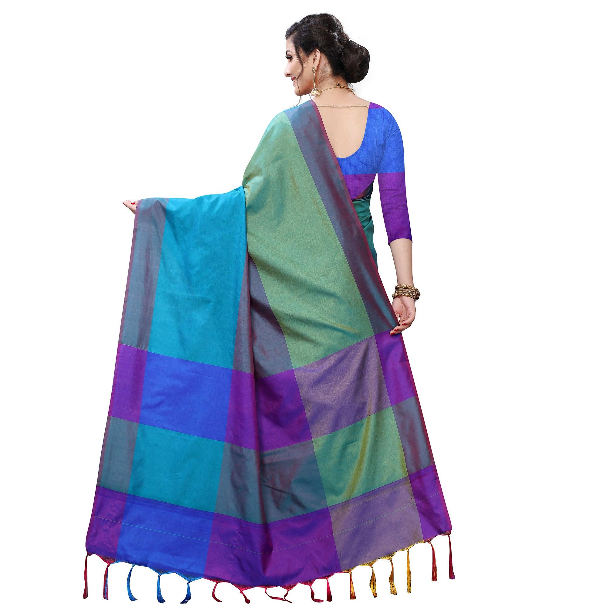 Impressive Rama Green Colored Festive Wear Woven Sana Silk Saree - Peachmode