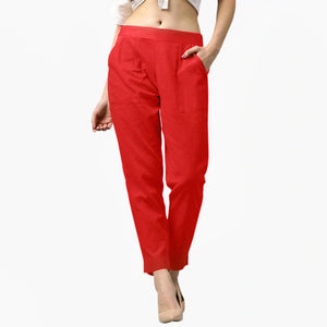 Impressive Red Colored Casual Wear Cotton Pant - Peachmode