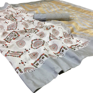 Impressive White Colored Festive Wear Woven Silk Saree - Peachmode
