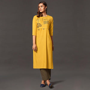 Impressive Yellow Colored Casual Wear Cotton Kurti With Bottom - Peachmode
