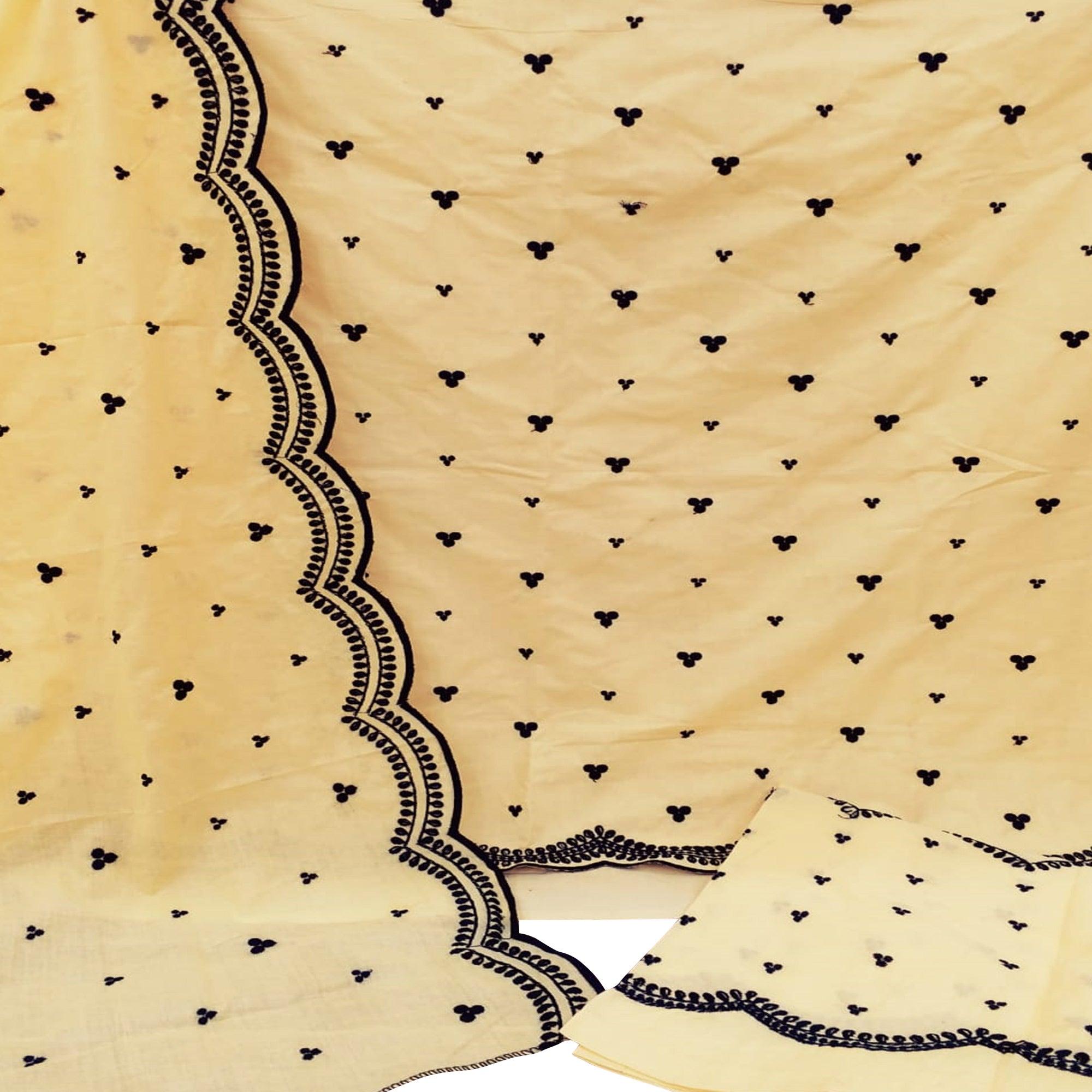 Impressive Yellow Colored Casual Wear Embroidered Cotton Dress Material - Peachmode