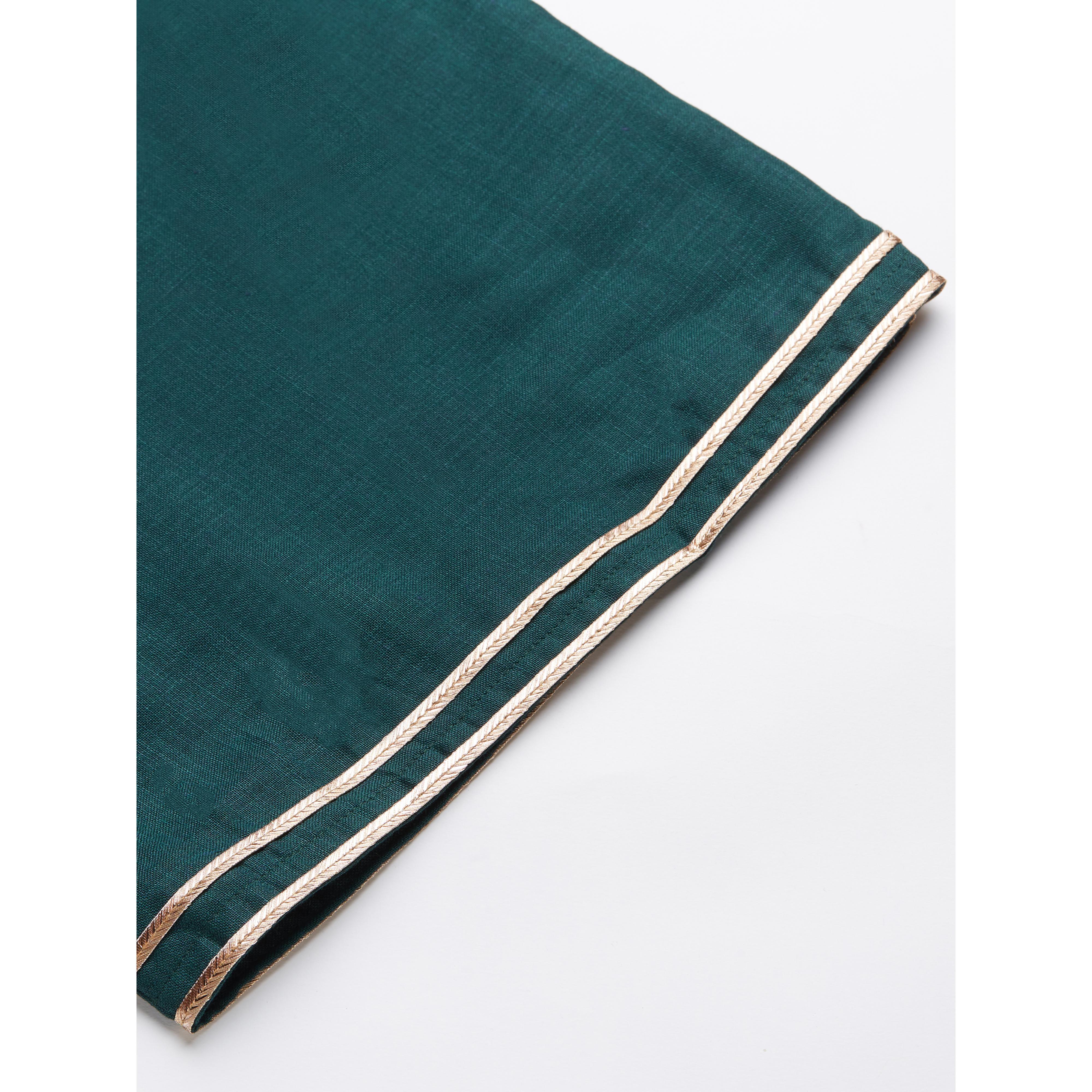 Indo Era - Green Solid Straight Kurta Palazzo with Dupatta Set - Peachmode