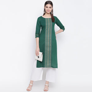 Innovative Green Colored Casual Wear Printed Cotton Kurti - Peachmode