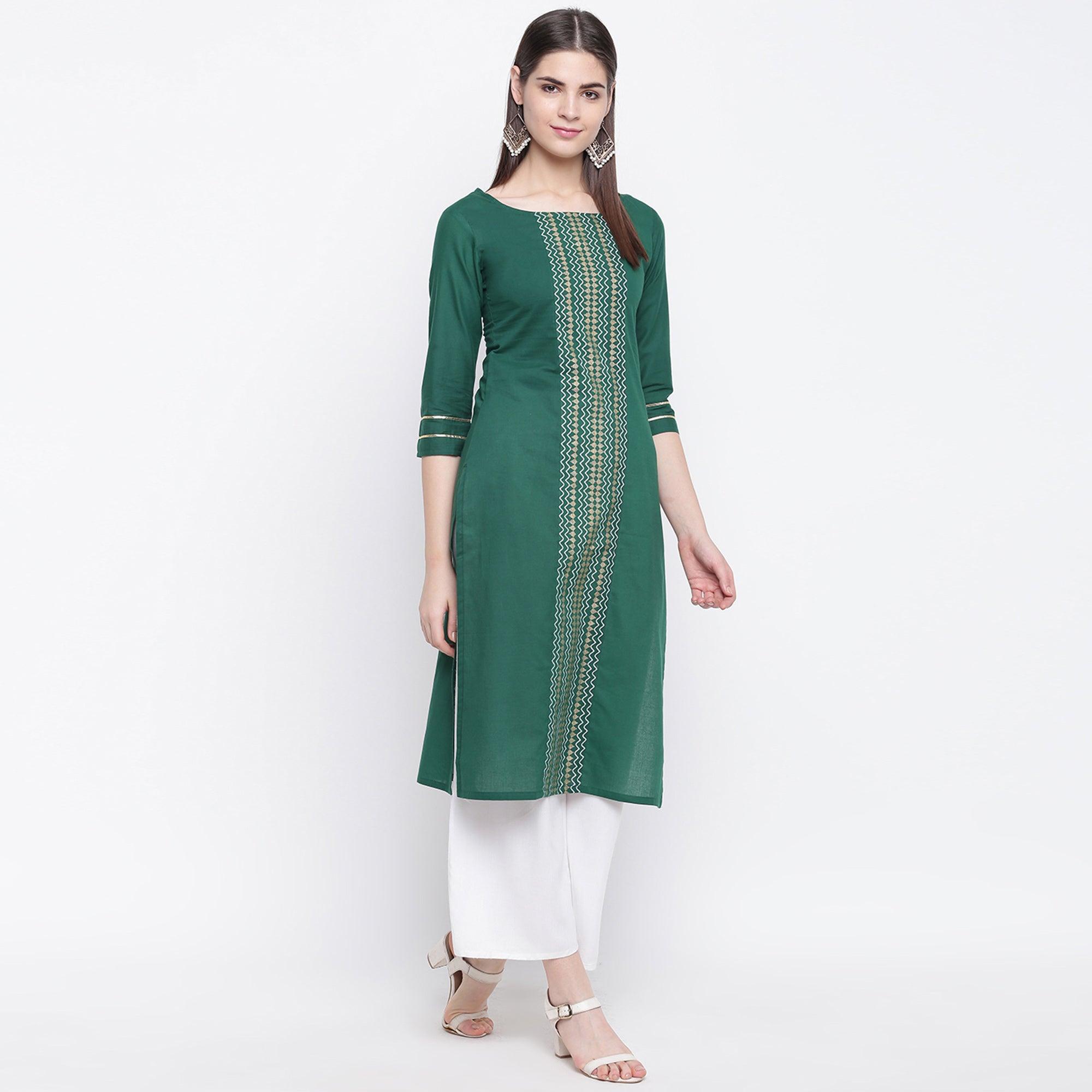 Innovative Green Colored Casual Wear Printed Cotton Kurti - Peachmode