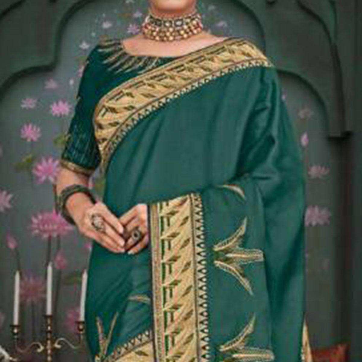 Innovative Green Colored Festive Wear Embroidered Heavy Border Silk Saree - Peachmode