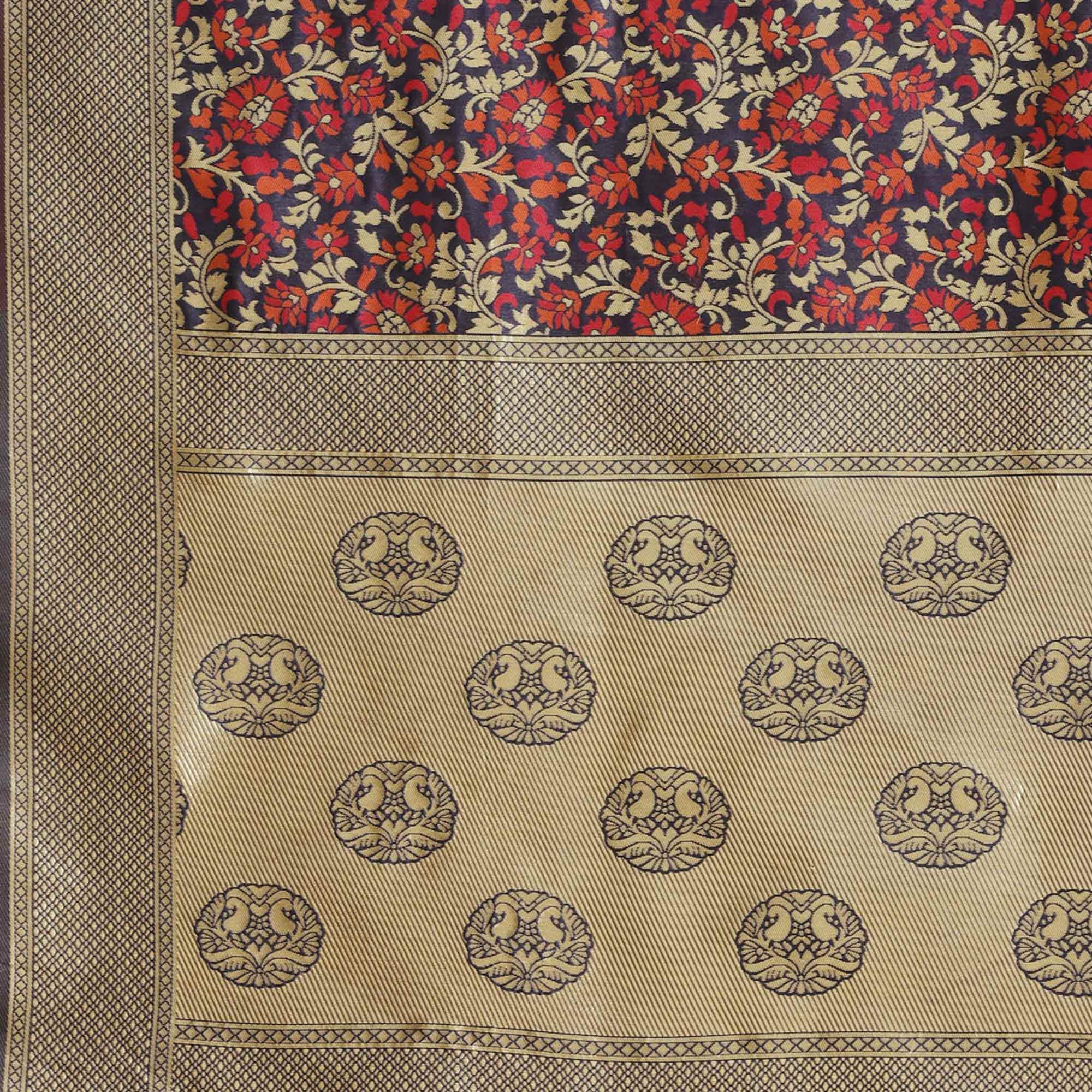 Innovative Navy Blue Colored Festive Wear Woven Silk Blend Saree - Peachmode