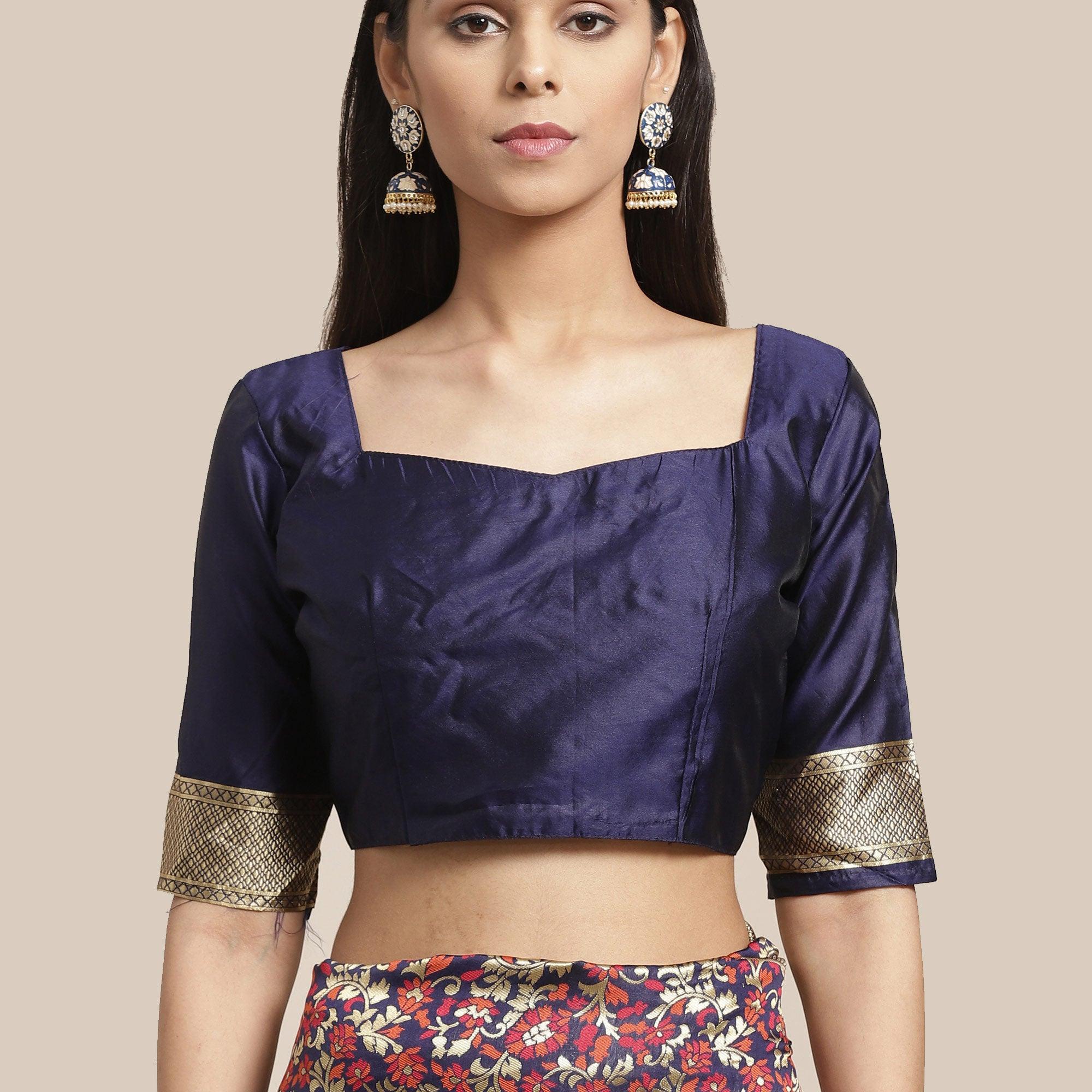Innovative Navy Blue Colored Festive Wear Woven Silk Blend Saree - Peachmode