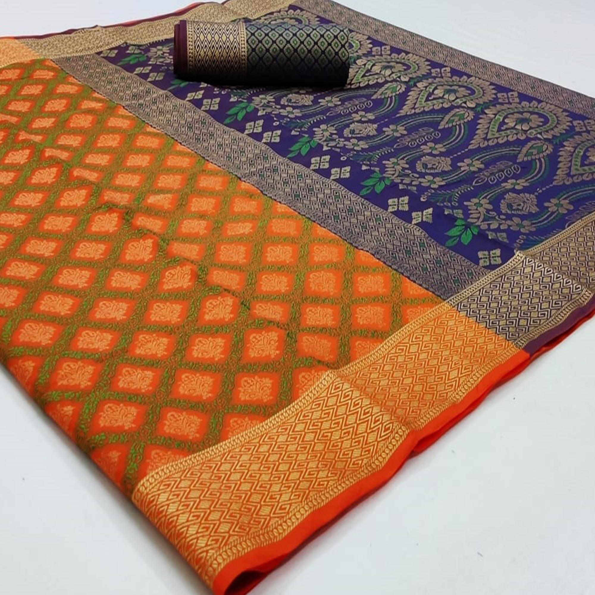 Innovative Orange Colored Festive Wear Woven Patola Silk Saree - Peachmode