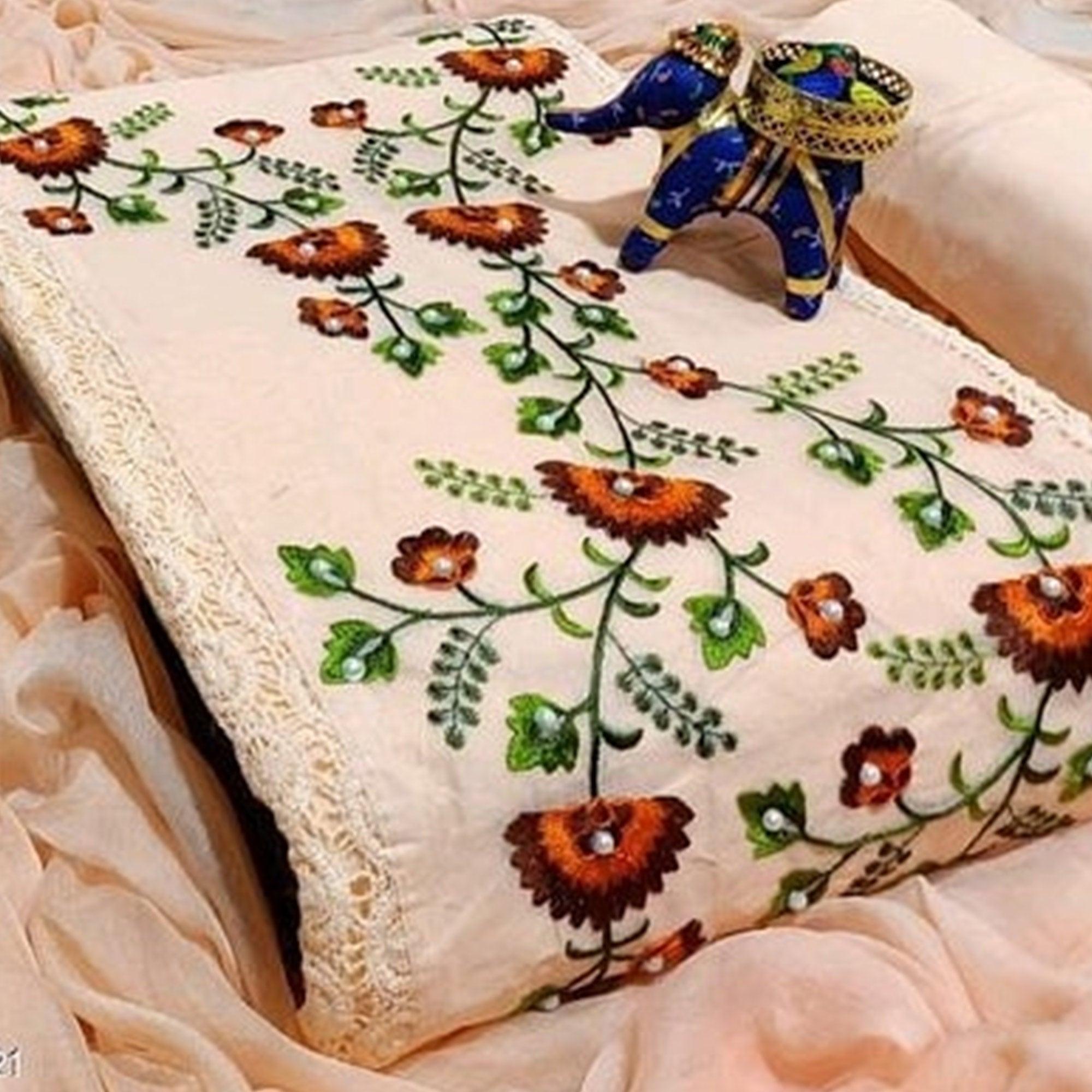 Innovative Peach Colored Casual Wear Embroidered Cotton Dress Material - Peachmode
