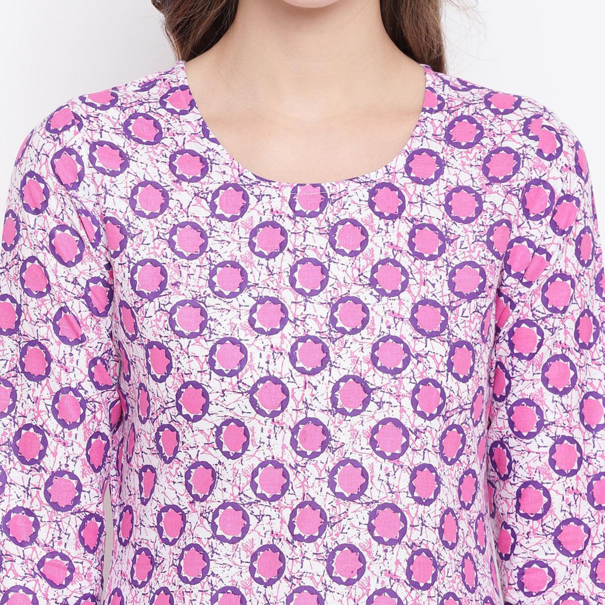 Innovative Pink Colored Casual Printed Cotton Kurti-Palazzo Set - Peachmode