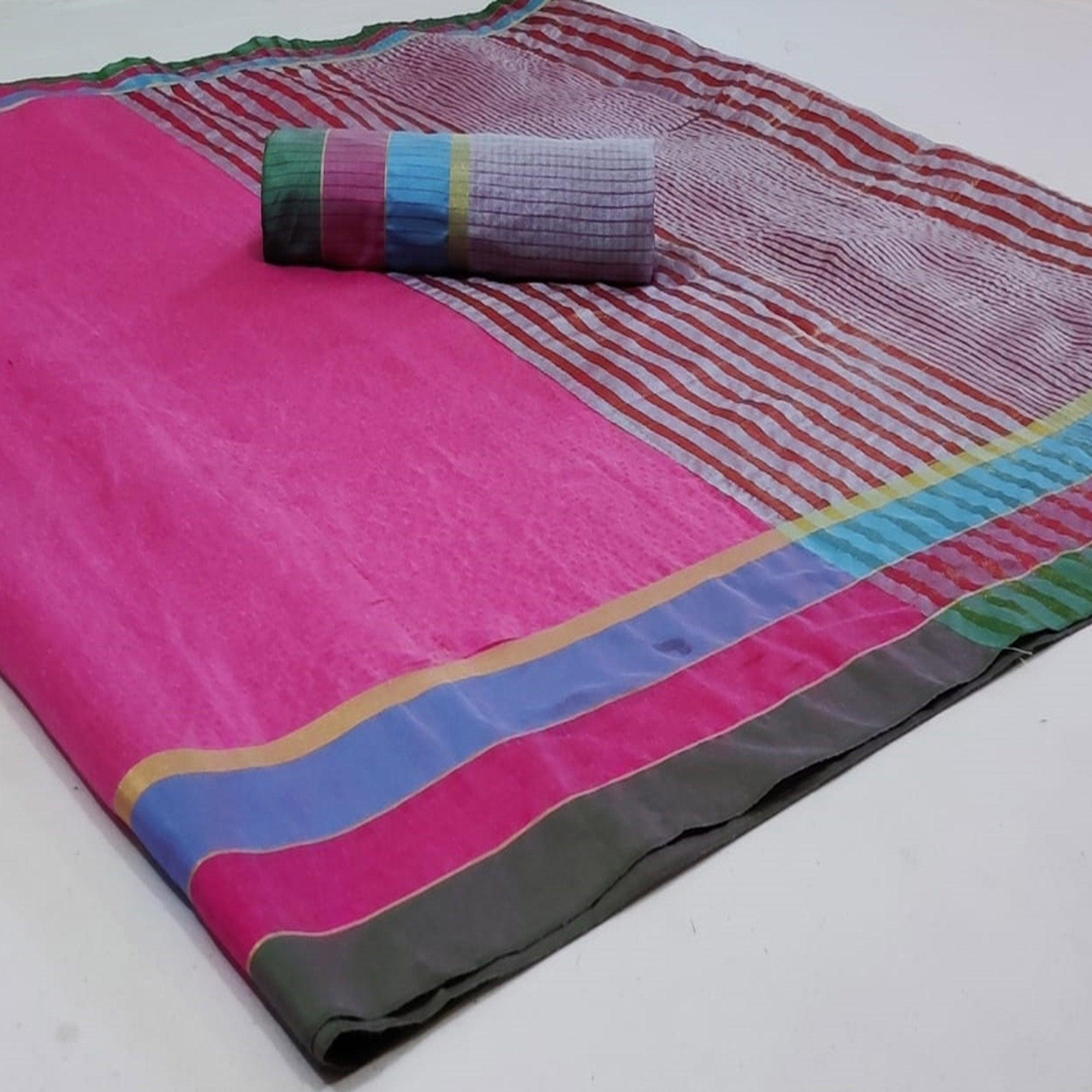 Innovative Pink Colored Festive Wear Woven Cotton Saree - Peachmode