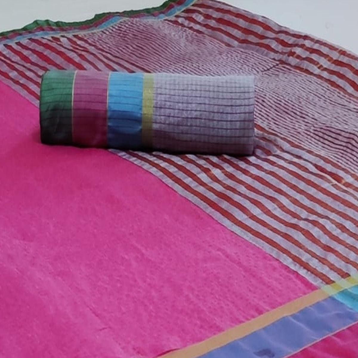 Innovative Pink Colored Festive Wear Woven Cotton Saree - Peachmode