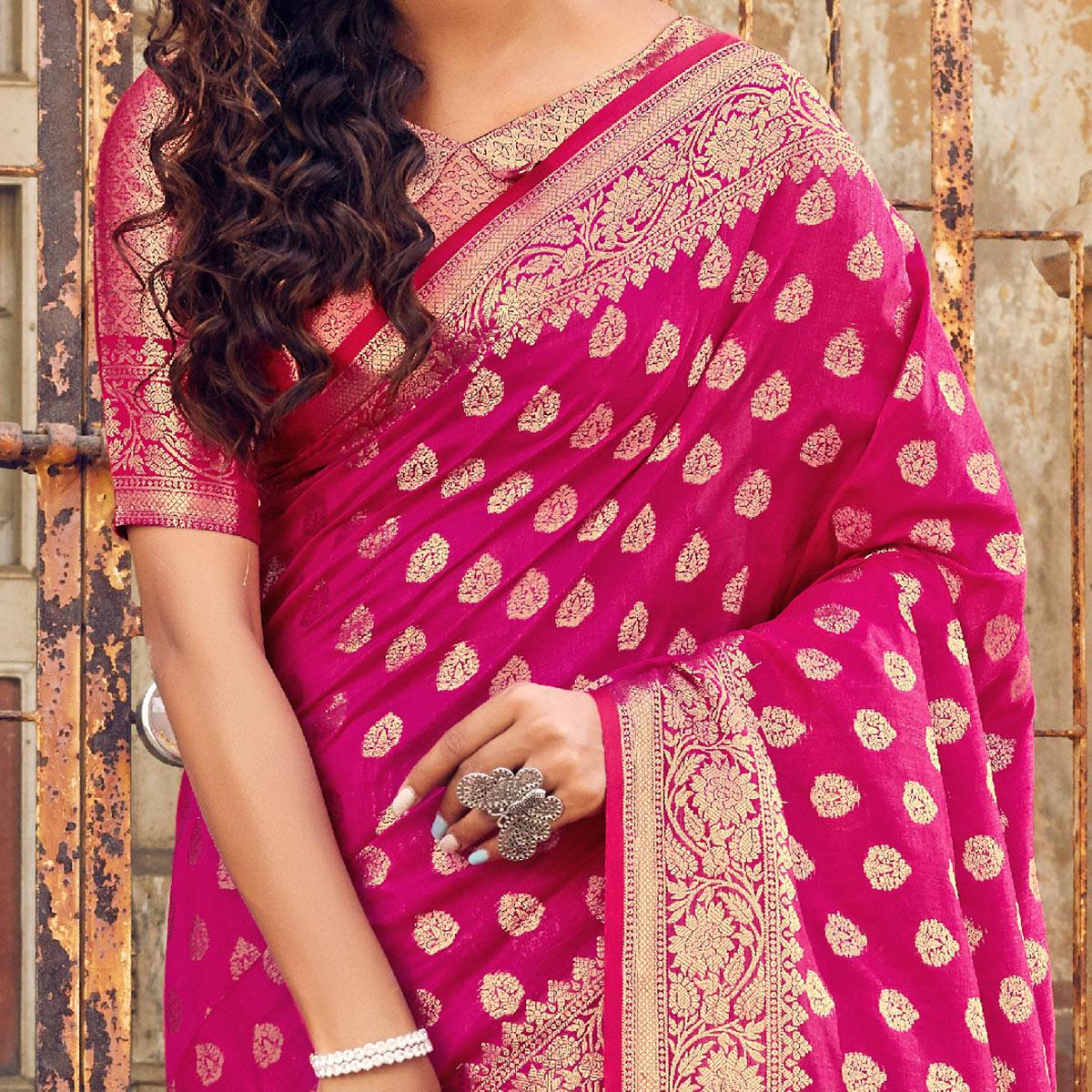 Innovative Pink Coloured Designer Partywear Weaving Silk Saree - Peachmode