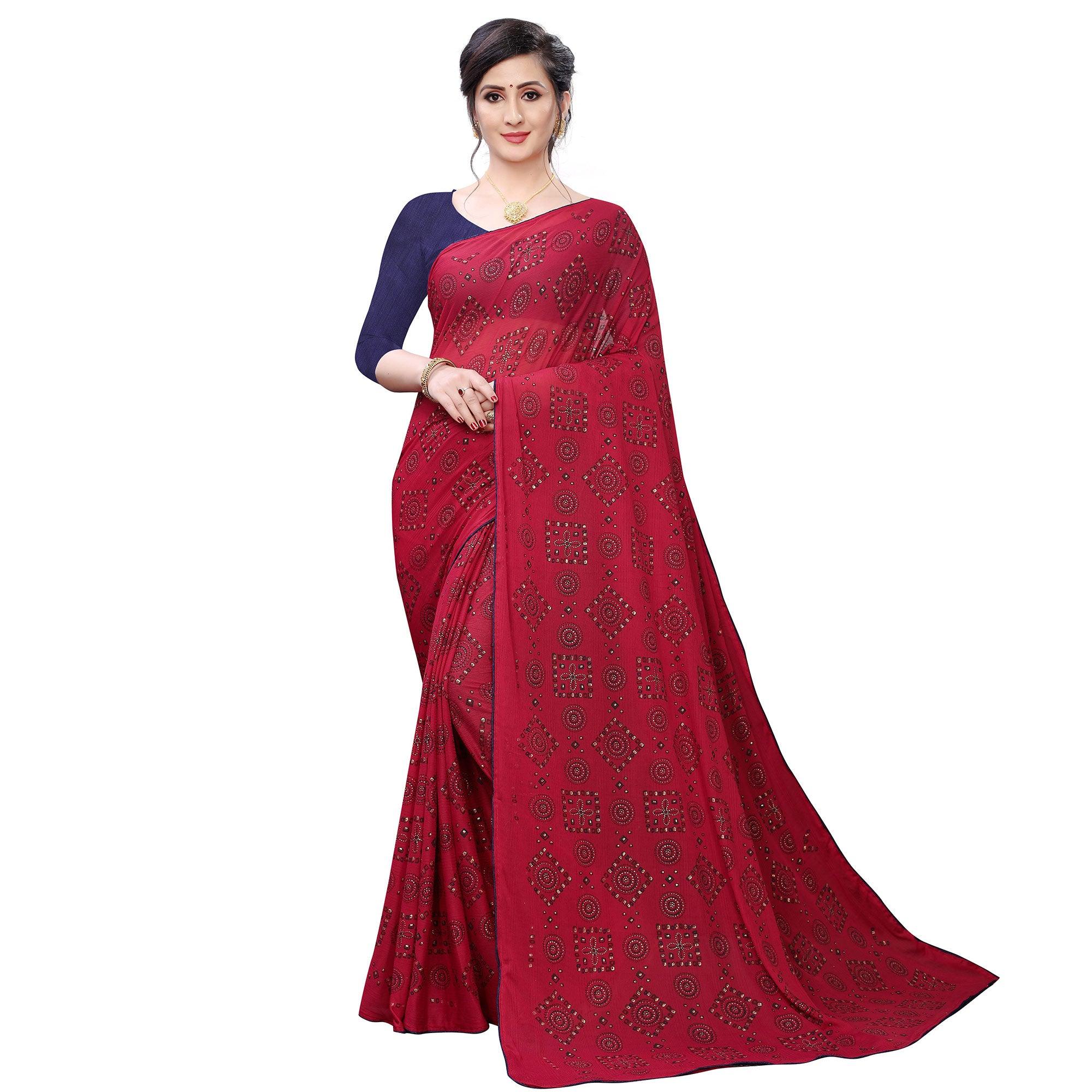 Innovative Red Colored Casual Wear Printed Art Silk Saree - Peachmode