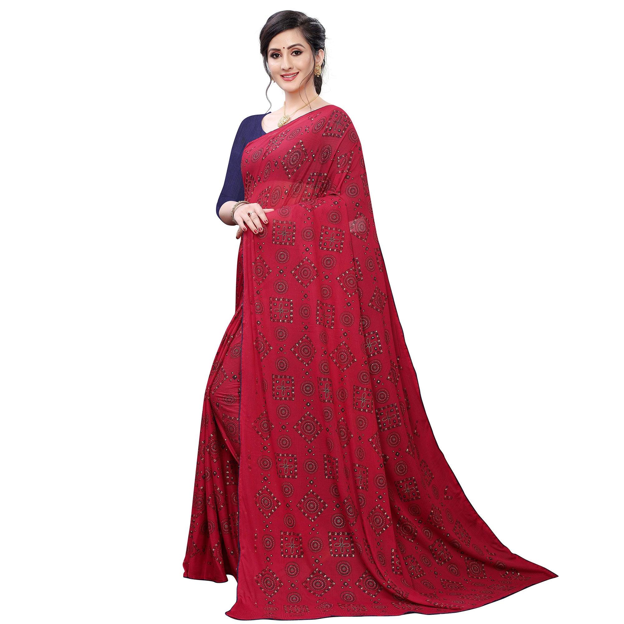 Innovative Red Colored Casual Wear Printed Art Silk Saree - Peachmode