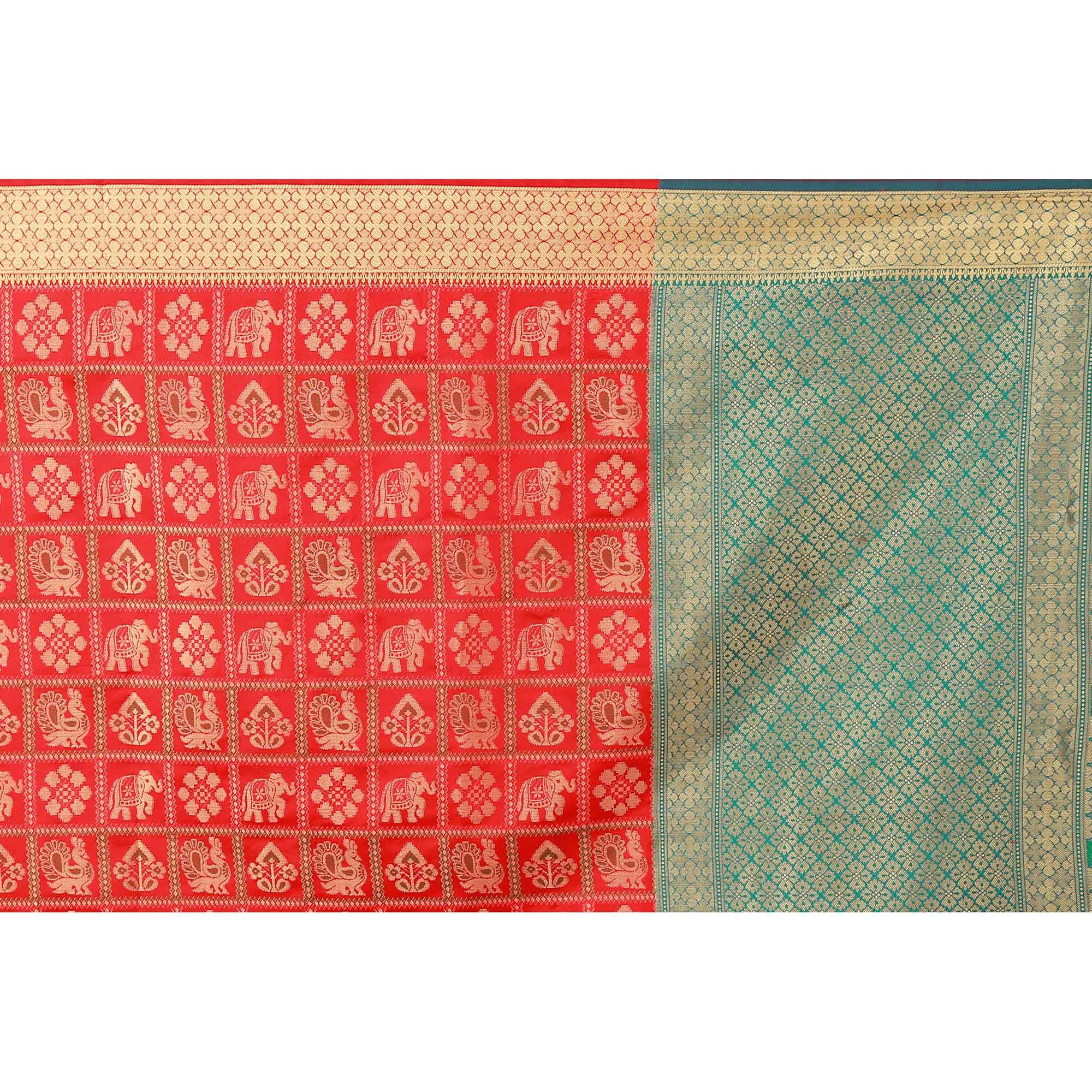 Innovative Red Colored festive Wear silk Saree - Peachmode