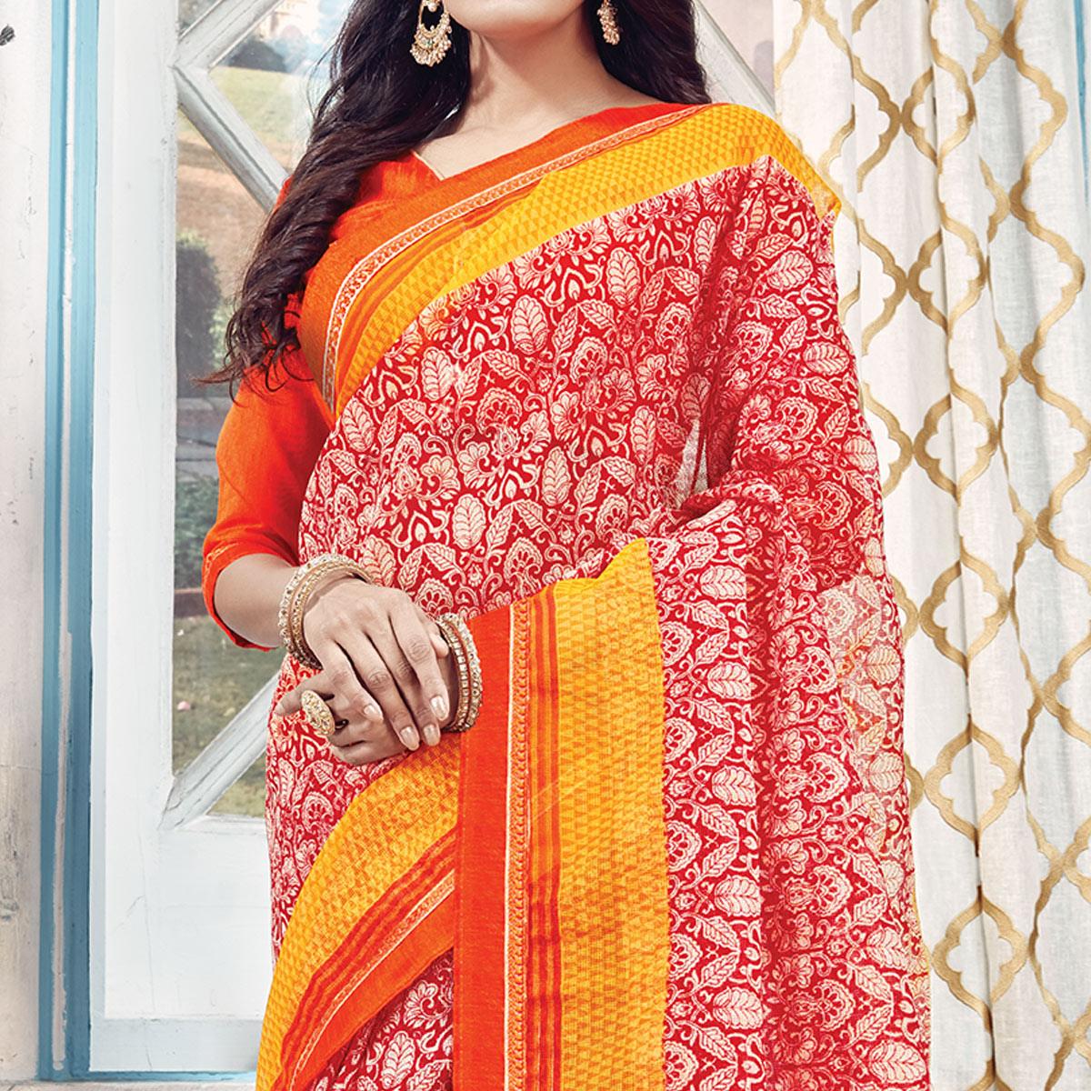 Innovative Red Colored Partywear Printed Silk Saree - Peachmode