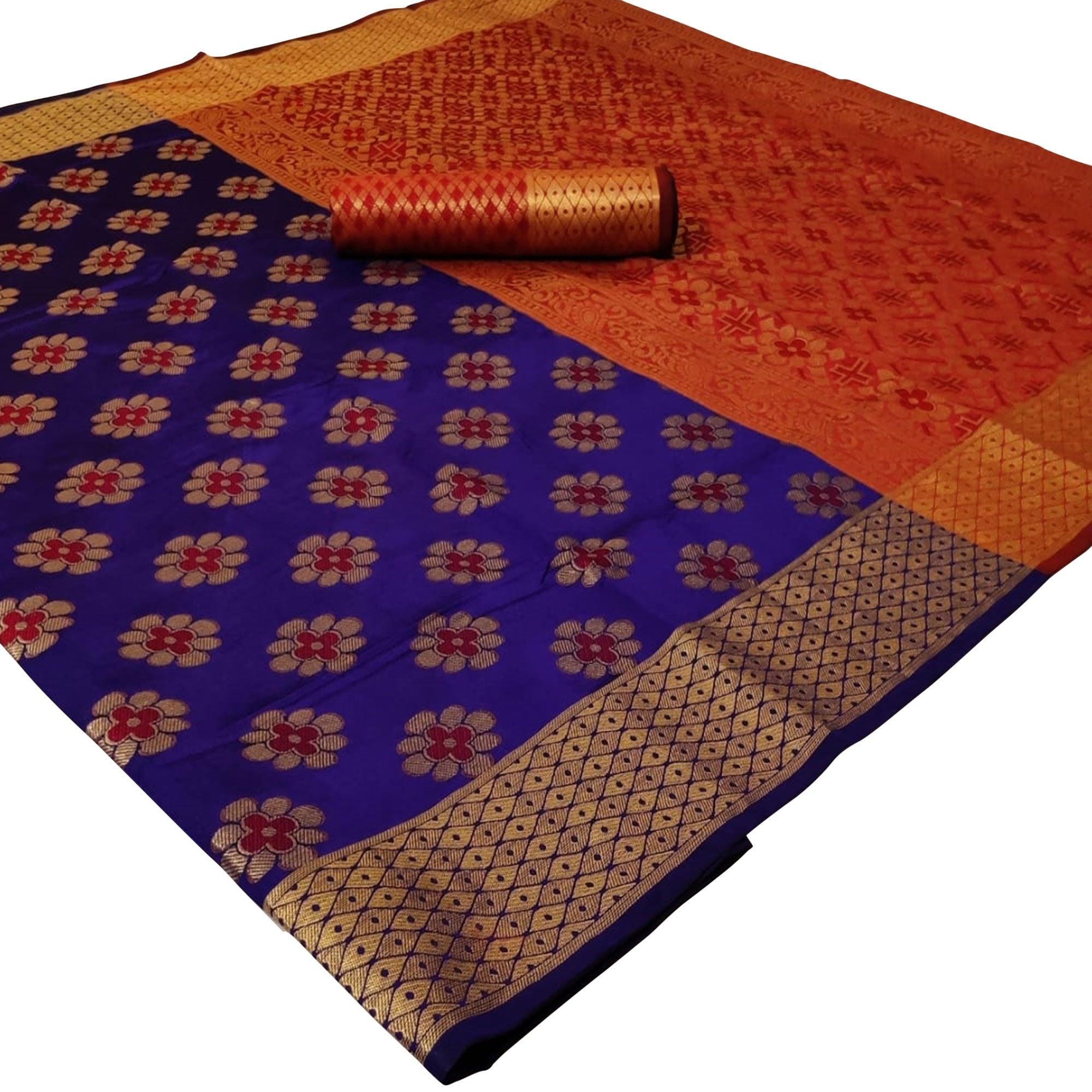 Innovative Violet Colored Festive Wear Woven Silk Saree - Peachmode