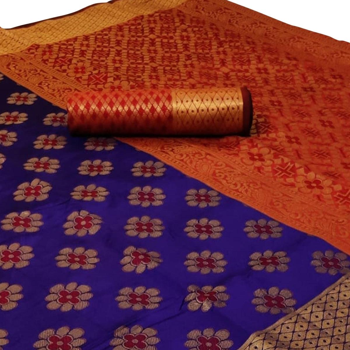 Innovative Violet Colored Festive Wear Woven Silk Saree - Peachmode