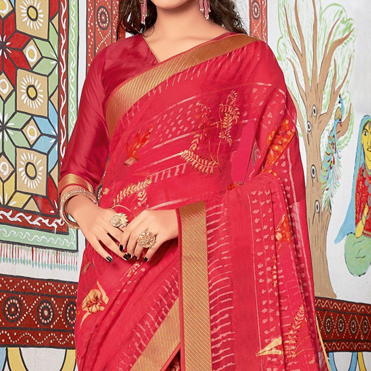 Intricate Gazari Coloured Partywear Printed Brasso Saree - Peachmode