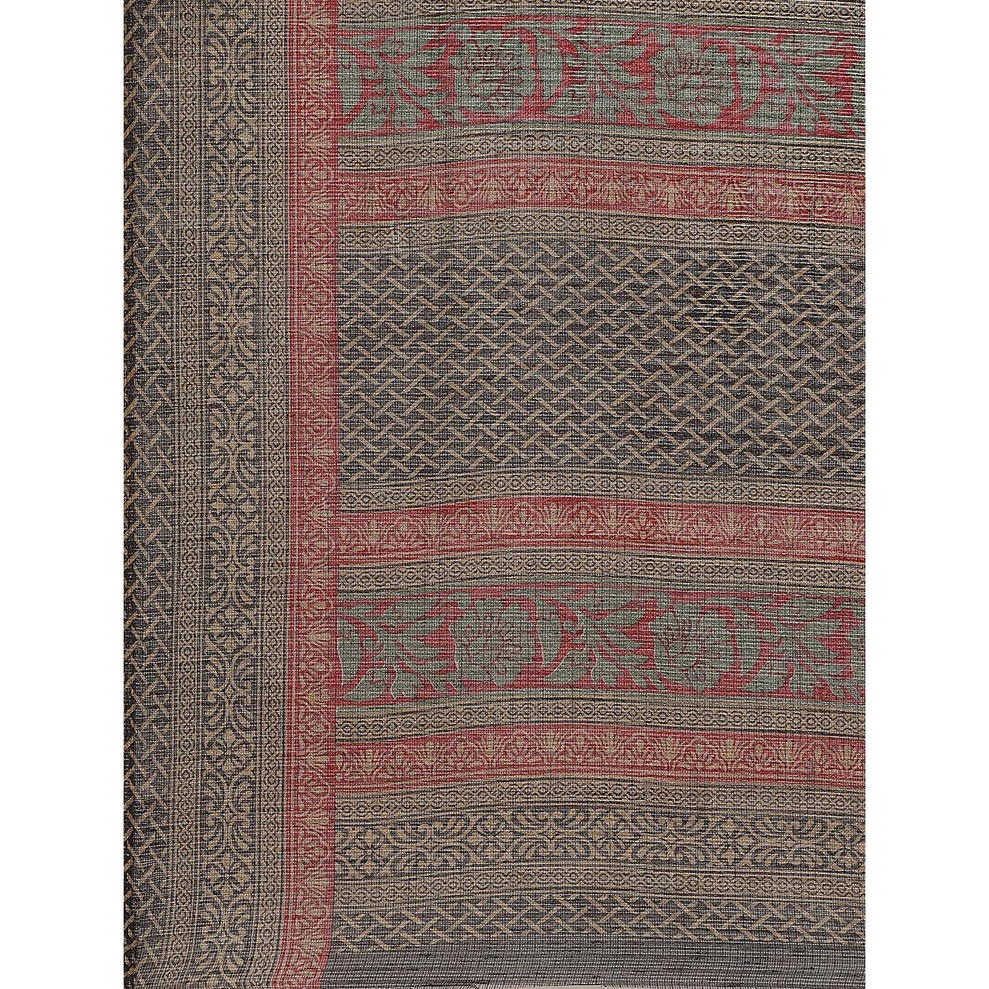 Intricate Grey - Black Colored Casual Wear Printed Silk blend Saree - Peachmode