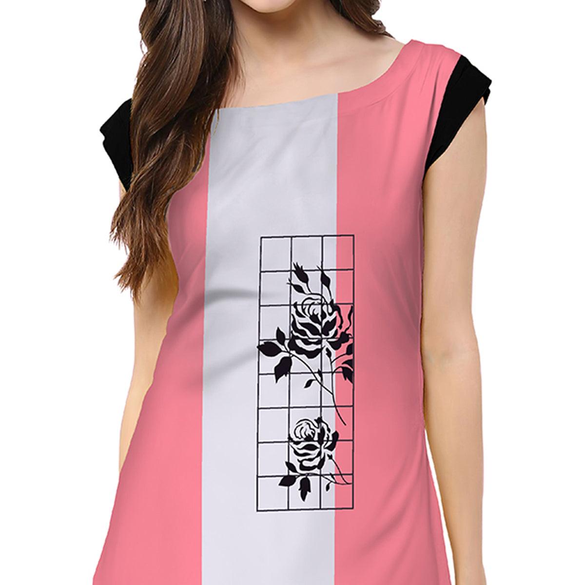 Intricate Light Pink Colored Casual Printed Rayon Kurti - Peachmode