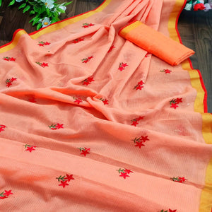 Intricate Orange Colored Festive Wear Woven Silk Saree - Peachmode