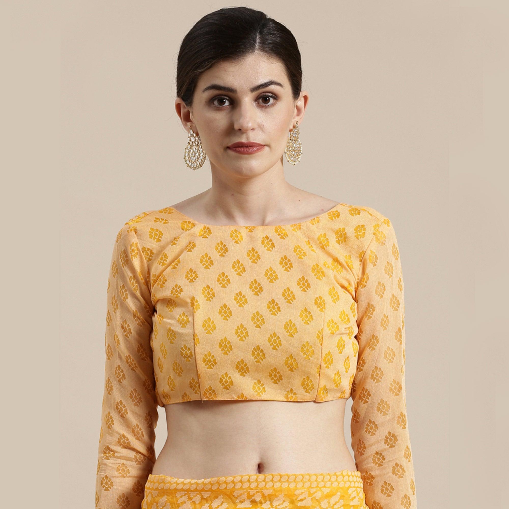 Intricate Orange Colored Party Wear Geometric Brasso Saree - Peachmode