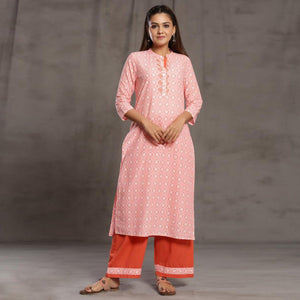 Intricate Pink Colored Casual Wear Cotton Kurti - Palazzo Set With Dupatta - Peachmode