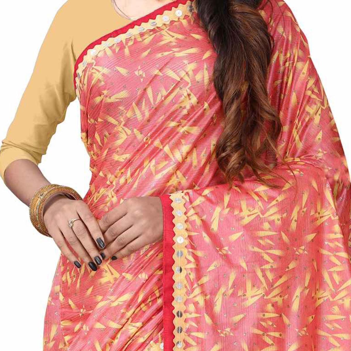 Intricate Pink Colored Party Wear Printed Art Silk Half & Half Saree - Peachmode