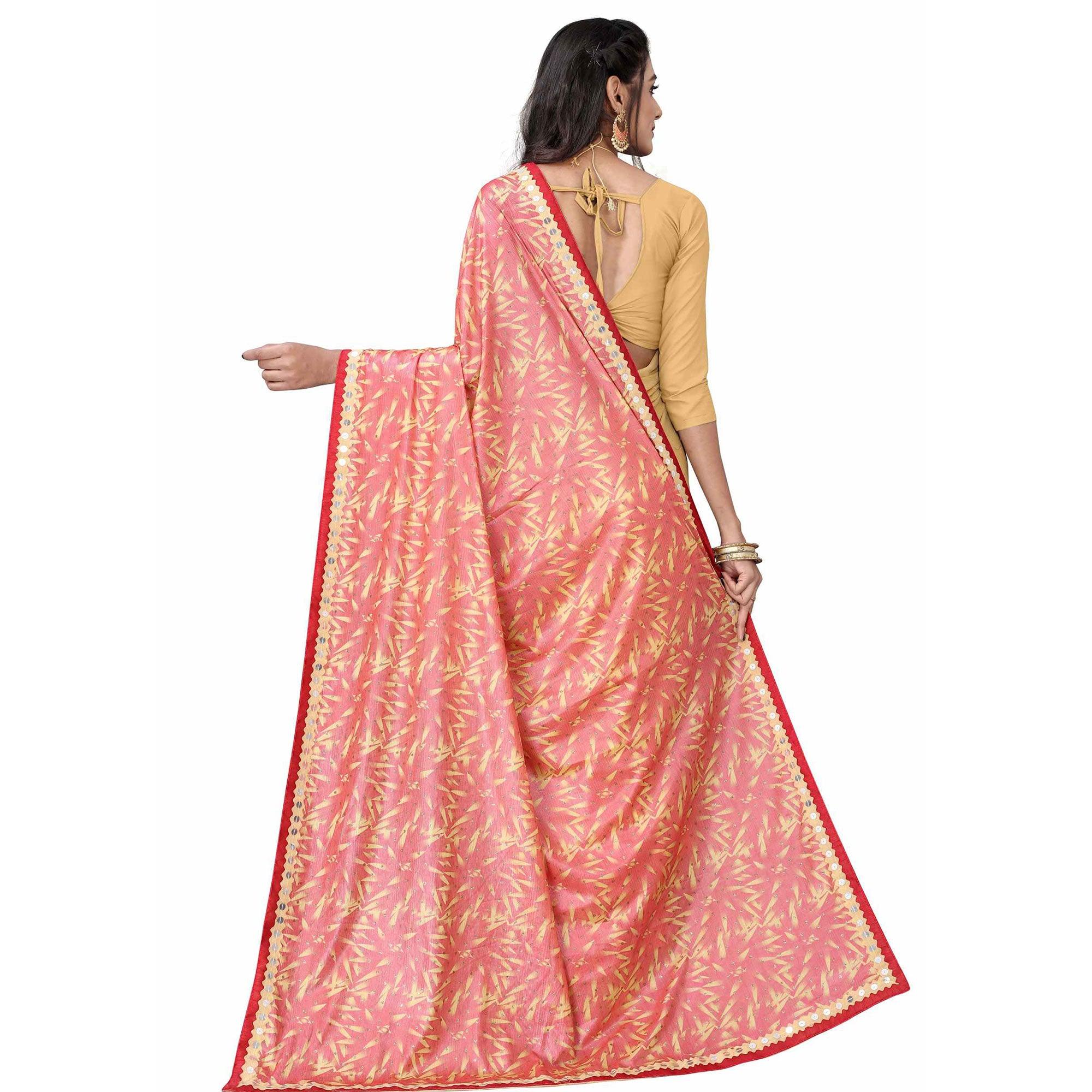 Intricate Pink Colored Party Wear Printed Art Silk Half & Half Saree - Peachmode
