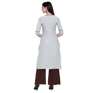 Intricate White Colored Casual Wear Embroidered Cotton Kurti-Palazzo Set - Peachmode