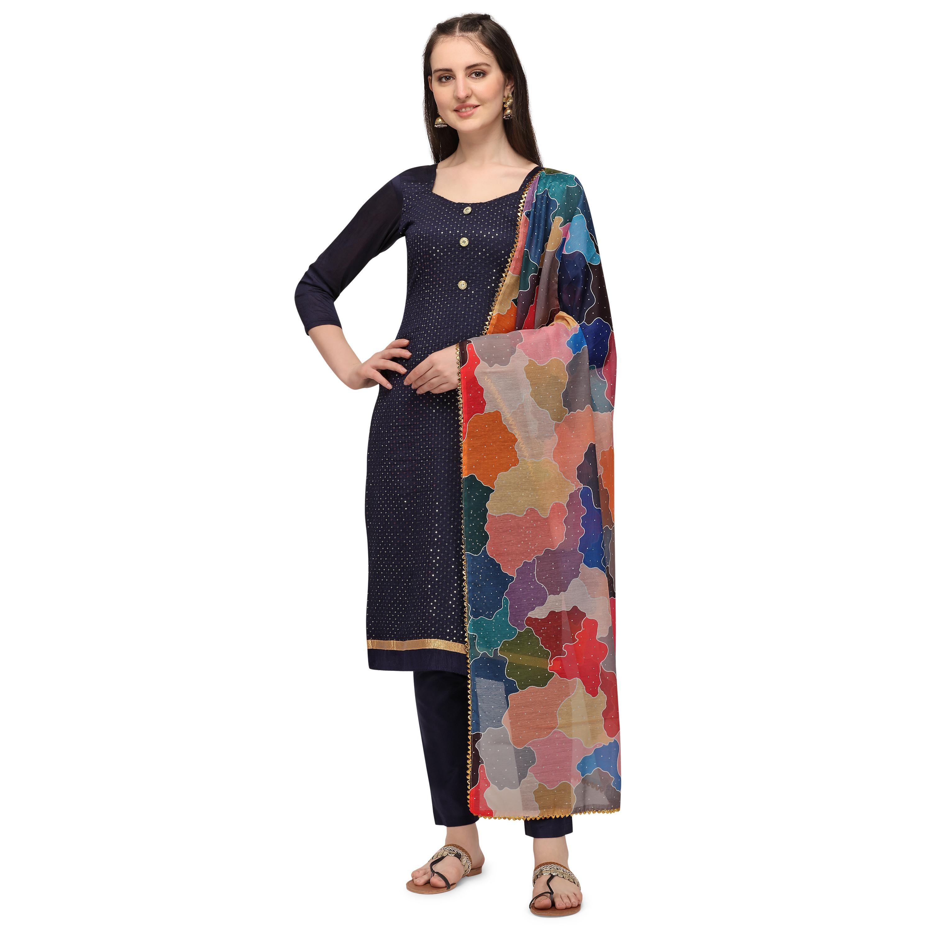 Iris - Navy Blue Casual Zairas Cotton Suit - Peachmode