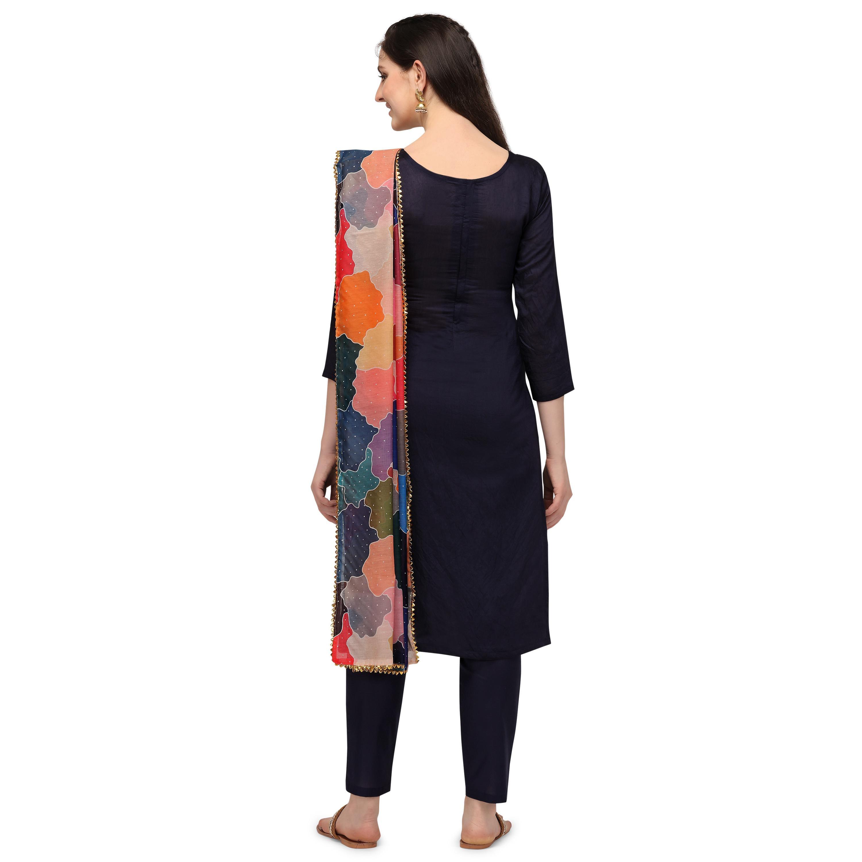 Iris - Navy Blue Casual Zairas Cotton Suit - Peachmode